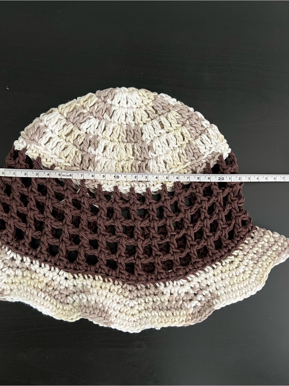Handmade Crochet Bucket Hat in Brown and Cream - Picture 5 of 6